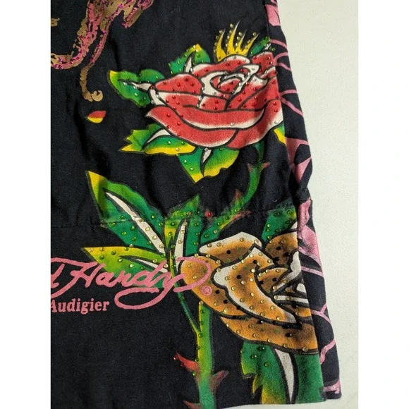 Vintage Ed Hardy Long Baby Tee Panther Rose Tattoo Tunic Christian Audigier L - Picture 6 of 15